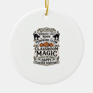 Teacher Assistant Halloween Shirt with Black Cats Ceramic Ornament