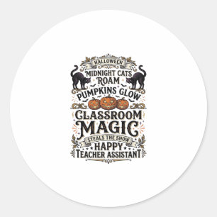 Teacher Assistant Halloween Shirt with Black Cats Classic Round Sticker