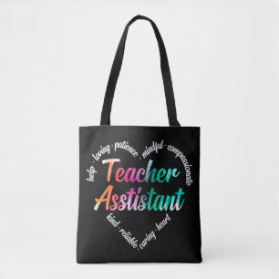 Teacher Assistant Heart Word Cloud Watercolor Tote Bag