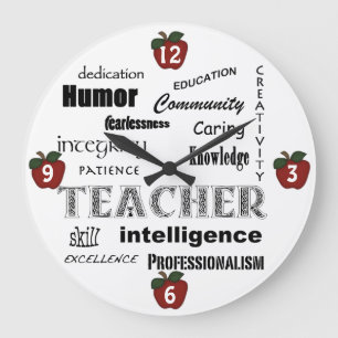 Teacher Attributes+Red Apples Large Clock