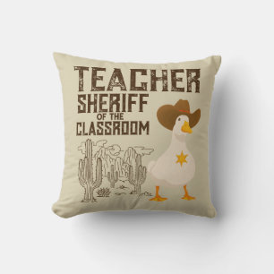 Teacher Back to school Cowboy Retro Goose  Funny Throw Pillow