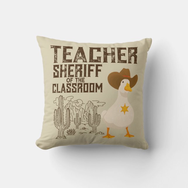 Teacher Back to school Cowboy Retro Goose  Funny Throw Pillow (Front)