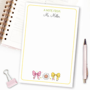 Teacher Back To School Cute Bow Pencil Pink Name Post-it Notes