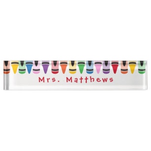 Teacher Back to School Cute Color Crayon Nameplate