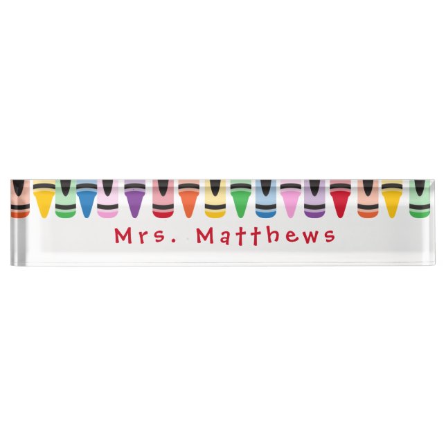 Teacher Back to School Cute Color Crayon Nameplate (Front)