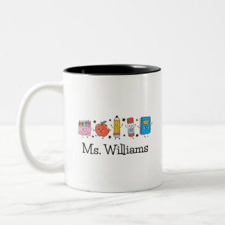 Teacher Back to School Cute Doodle Name Two-Tone Coffee Mug