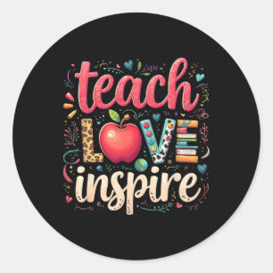 Teacher Back To School Happy First Day Teach Love Classic Round Sticker