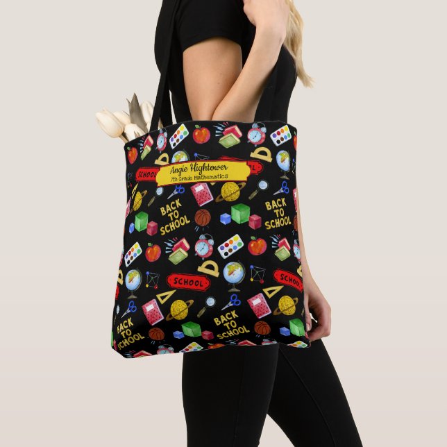 Teacher Back to School Theme Pattern Name Tote Bag (Close Up)