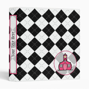 Teacher Binder - Black Argyle & Hot Pink