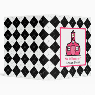 Teacher Binder - Black Argyle & Pink