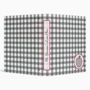 Teacher Binder - Grey Gingham Apple
