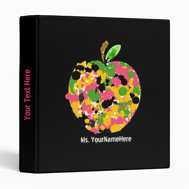 Teacher Binder - Multi Colour Paint Splatter Apple (Front/Spine)