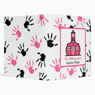 Teacher Binder - Pink & Black Handprints