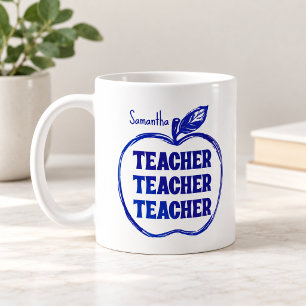 Teacher Blue Apple Sketch Personalized Coffee Mug