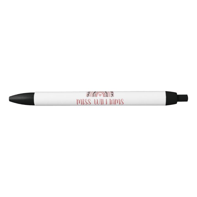 Teacher Boho Rainbow Leopard Print Black Ink Pen (Front)