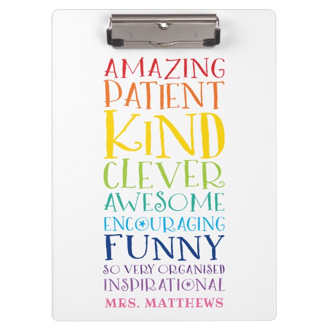 TEACHER bold colourful rainbow positive word stack Clipboard (Front)