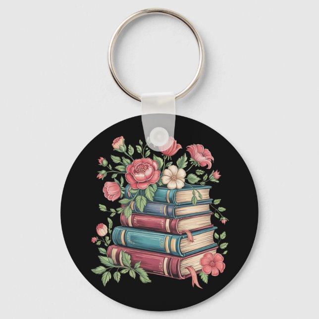 Teacher Book Lover Back to School Wildflowers Keychain (Front)