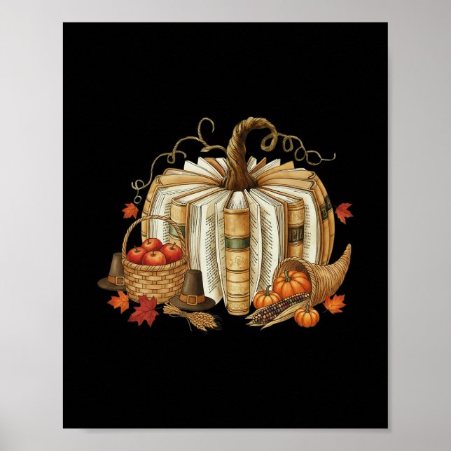 Teacher Book Pumpkin Fall Reading Thanksgiving Aut Poster (Front)