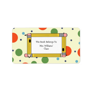 Teacher Bookplate - Polka Dots & Yellow Pencils Label