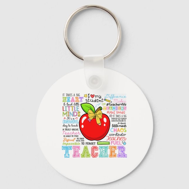 Teacher Bow Pencil Apple Funny Back To School Teac Keychain (Front)
