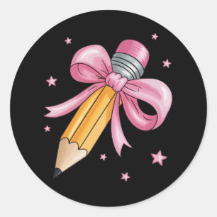 Teacher Bow Pencil Teaching Life Appreciation Gift Classic Round Sticker