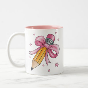 Teacher Bow Pencil Teaching Life Appreciation Gift Two-Tone Coffee Mug
