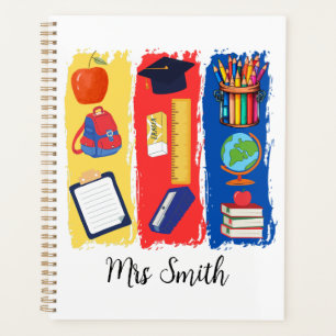 Teacher Bright Colour Brushstroke Personalize Planner