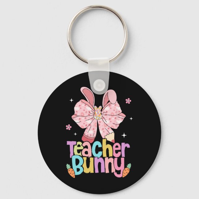 Teacher Bunny Bow Pencil Easter Days Resurrection  Keychain (Front)