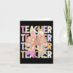 Teacher Bunny Coquette Bow Pencil Bunny Easter Day Card