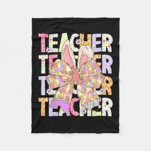 Teacher Bunny Coquette Bow Pencil Bunny Easter Day Fleece Blanket