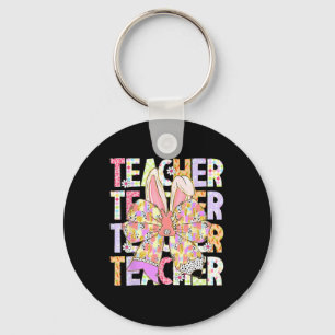 Teacher Bunny Coquette Bow Pencil Bunny Easter Day Keychain