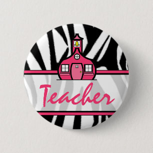 Teacher Button - Black Zebra Print