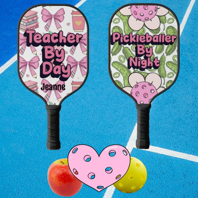 Teacher By Day, Pickleballer by night personalized Pickleball Paddle (Teacher by day; pickleballer by night)