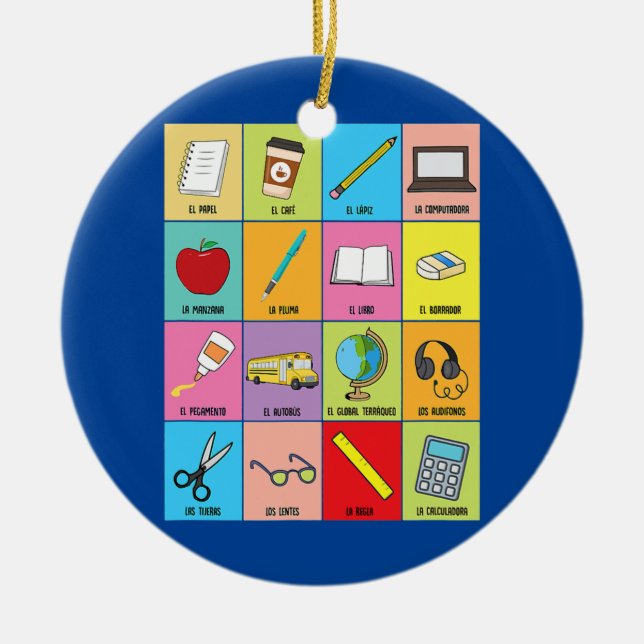 Teacher Cards Spanish Teacher Bilingual Education Ceramic Ornament (Front)