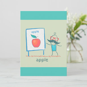 Teacher Cartoon Apple Fun Learning Alphabet Art Invitation