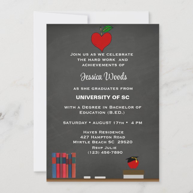  Teacher Chalkboard Heart Graduation Invitation (Front)