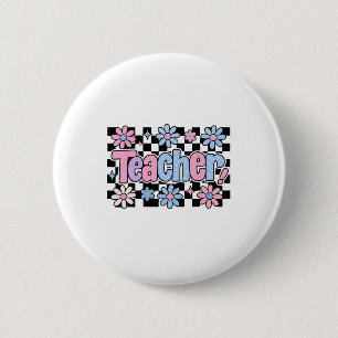 Teacher Chequered Floral Gifts Back To School 2 Inch Round Button