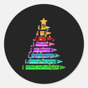 Teacher Christmas Crayon Tree Student Pajama Chris Classic Round Sticker