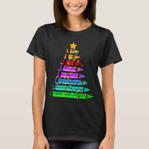 Teacher Christmas Crayon Tree Student Pajama Chris T-Shirt