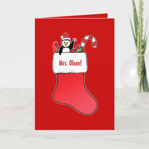 Teacher Christmas Name Customizable with Stocking Holiday Card