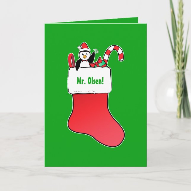 Teacher Christmas Name Customizable with Stocking Holiday Card (Front)