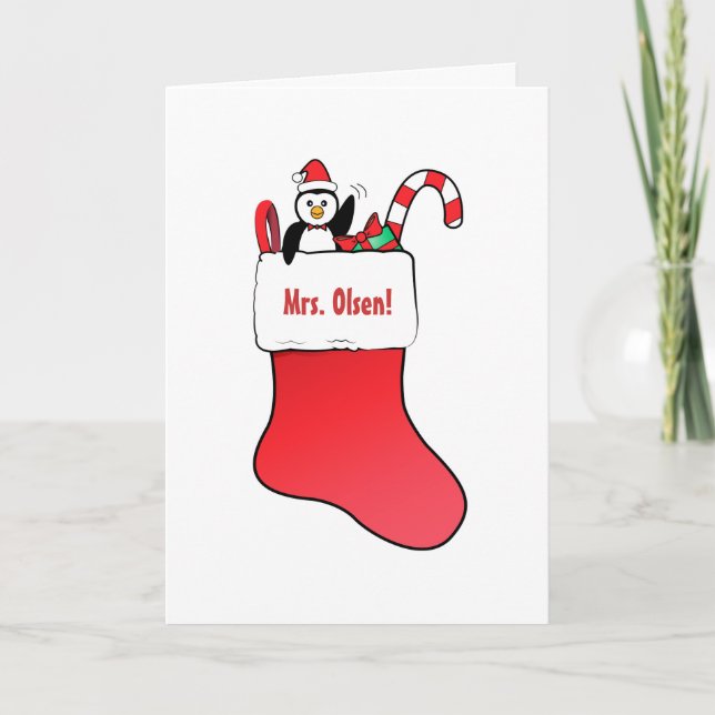 Teacher Christmas Name Customizable with Stocking Holiday Card (Front)