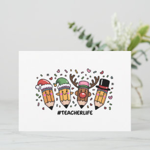 Teacher Christmas Pencils Teacher Life Merry Xmas  Invitation