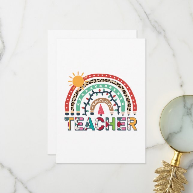 Teacher Christmas Rainbow Light Christmas Thank You Card (Front/Back In Situ)
