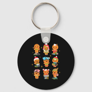 Teacher Christmas Reading Book Gingerbread Man Boo Keychain