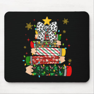 Teacher Christmas Tree Lights Pencil Leopard Print Mouse Pad