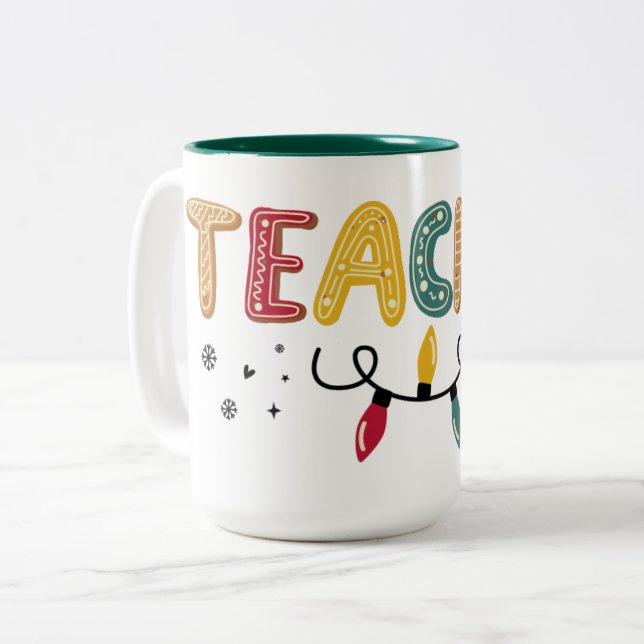 Teacher Christmas Two-Tone Coffee Mug (Front Left)