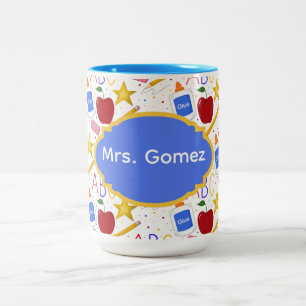  Teacher Classroom Apple Pencil Glue ABC Eraser Two-Tone Coffee Mug