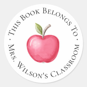 Teacher Classroom Bookplate with Apple Classic Round Sticker