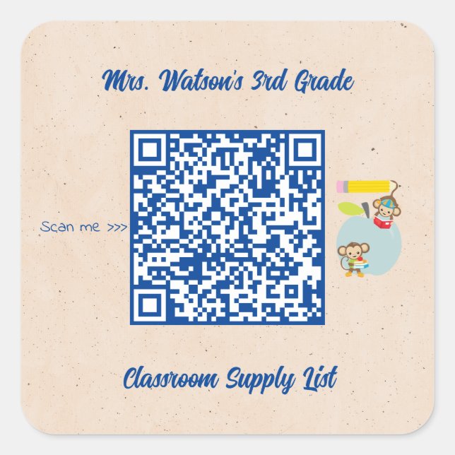 Teacher Classroom Supply List QR Code Custom Square Sticker (Front)